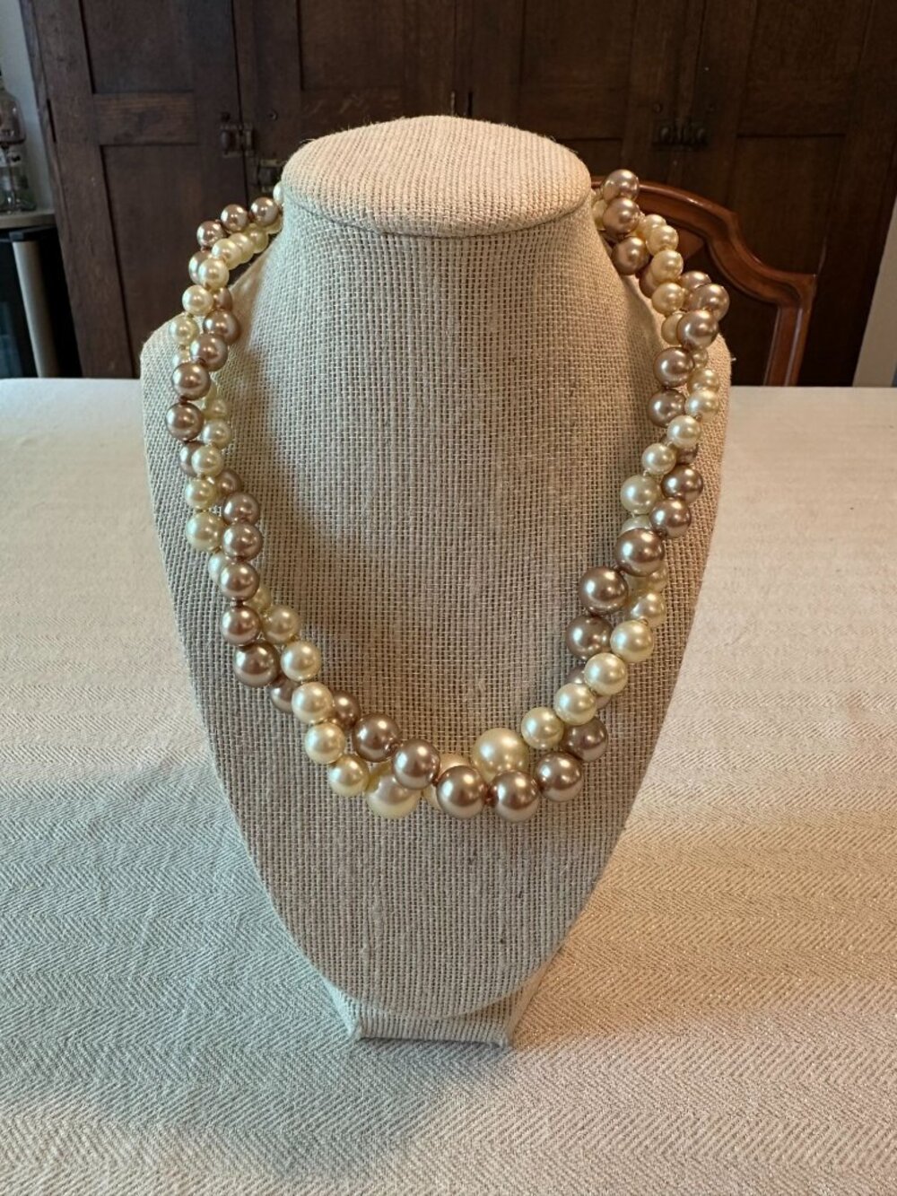 J. Crew Crewcuts Double Strand Faux Pearl Necklace Gold-Tone Statement Jewelry - Picture 4 of 10